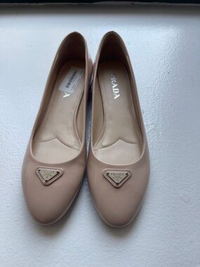 Prada Blush Patent Leather Logo Ballet Flats